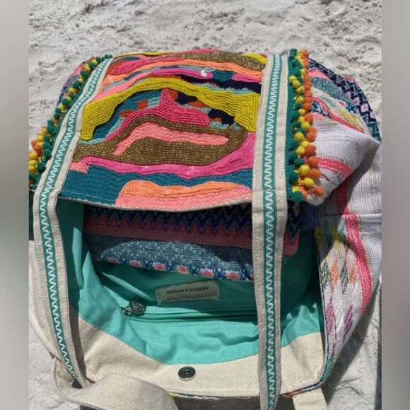 America and Beyond DAPHNE EMBELLISHED MULTI-COLORED HAND BEADED TOTE NWT - Picture 2 of 16